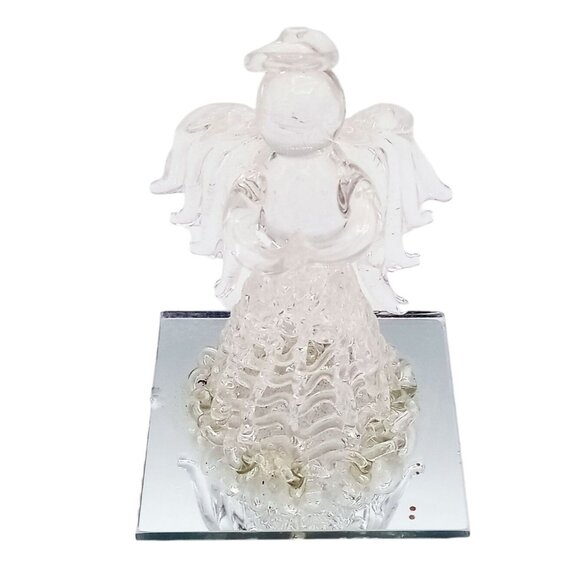 Glass Angel Figurine On Mirrored Base 2.75 Inch Tall Elegant Christmas Holiday - Picture 1 of 13